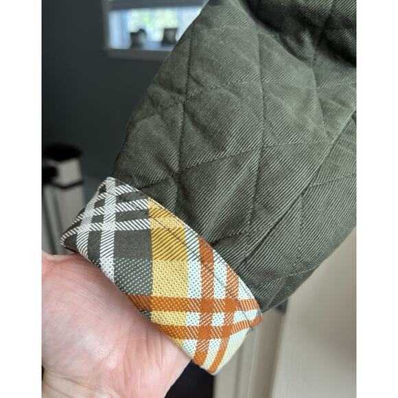 TALBOTS Moss Green Quilted Corduroy Plaid Cuffs Button Front Coat - Picture 3 of 12